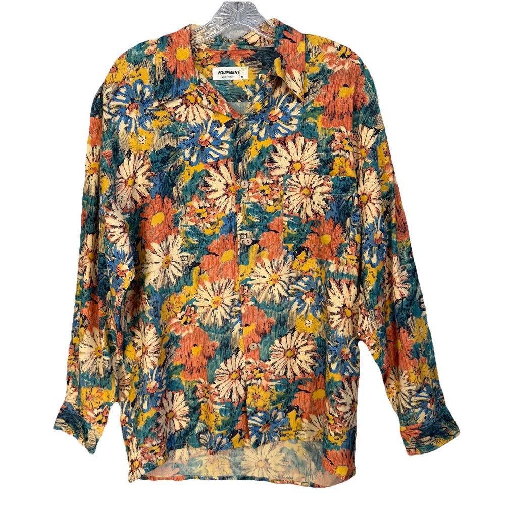 Equipment 100% Rayon Blouse M Cream Floral Cottagecore Chic Button Up